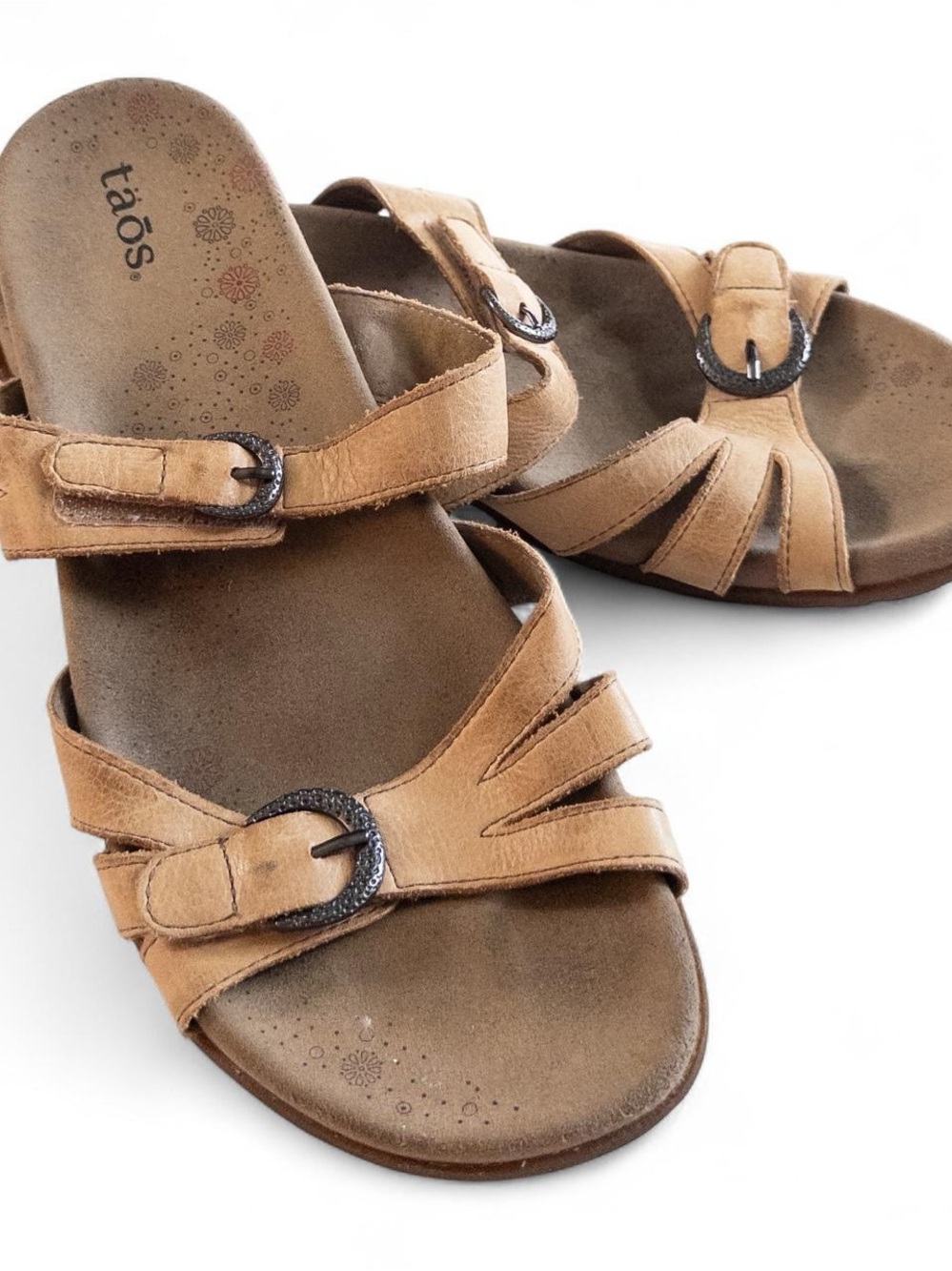 Taos Tan Leather Comfort Slide Sandals Women’s Size 9 - Picture 1 of 7